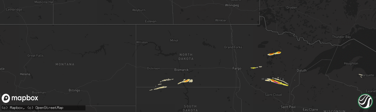 Hail map in North Dakota on June 1, 2020