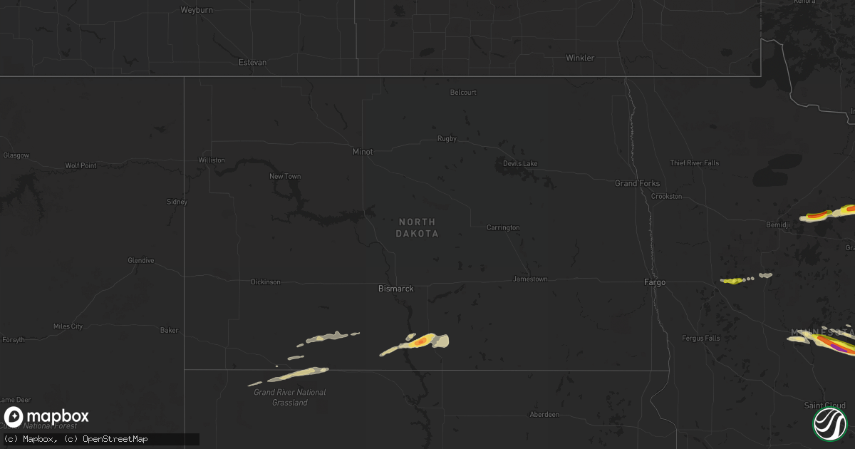 Hail map in North Dakota on June 1, 2020