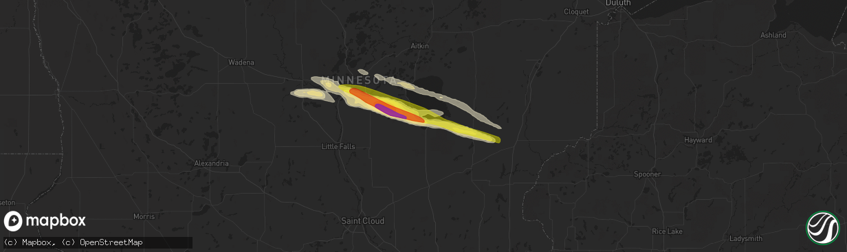 Hail map in Onamia, MN on June 1, 2020