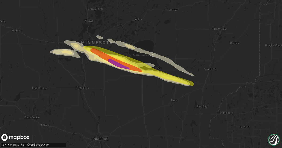 Hail map in Onamia, MN on June 1, 2020