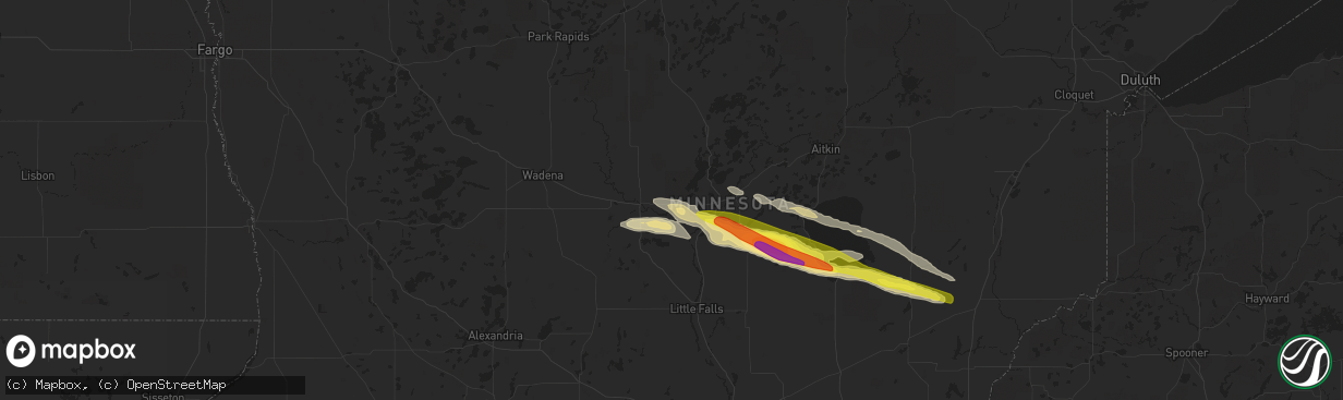 Hail map in Pillager, MN on June 1, 2020