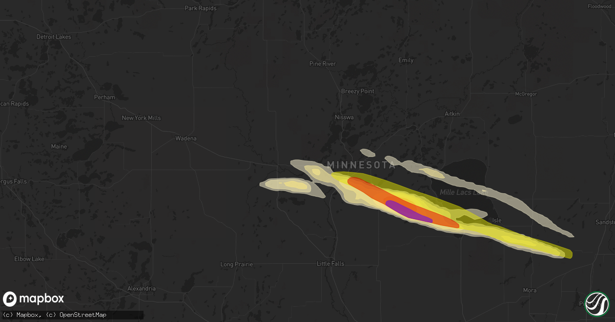 Hail map in Pillager, MN on June 1, 2020