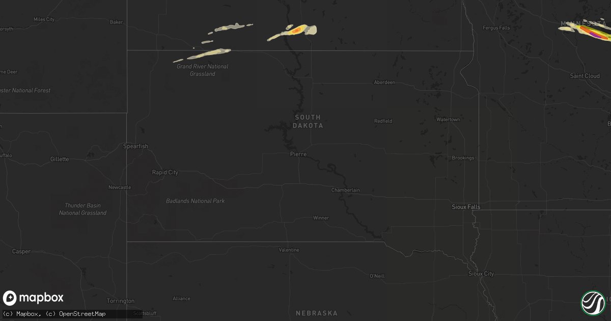 Hail map in South Dakota on June 1, 2020