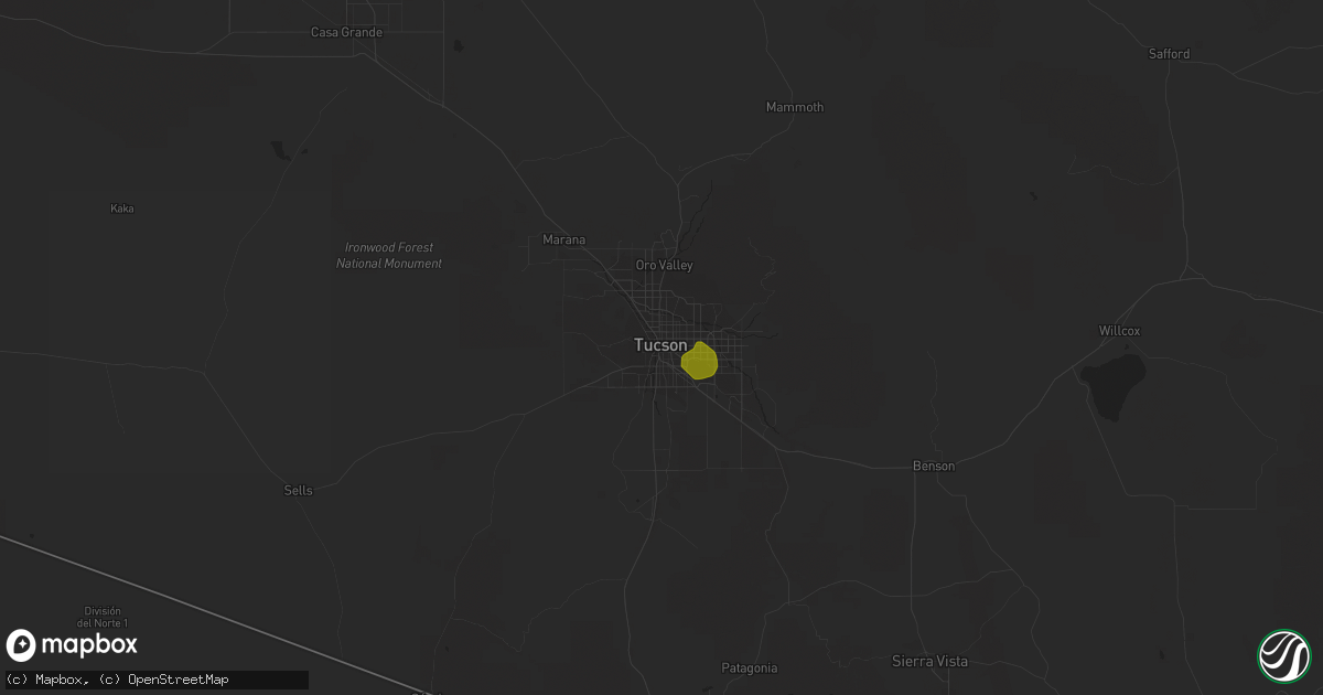 Hail map in Tucson, AZ on June 1, 2020