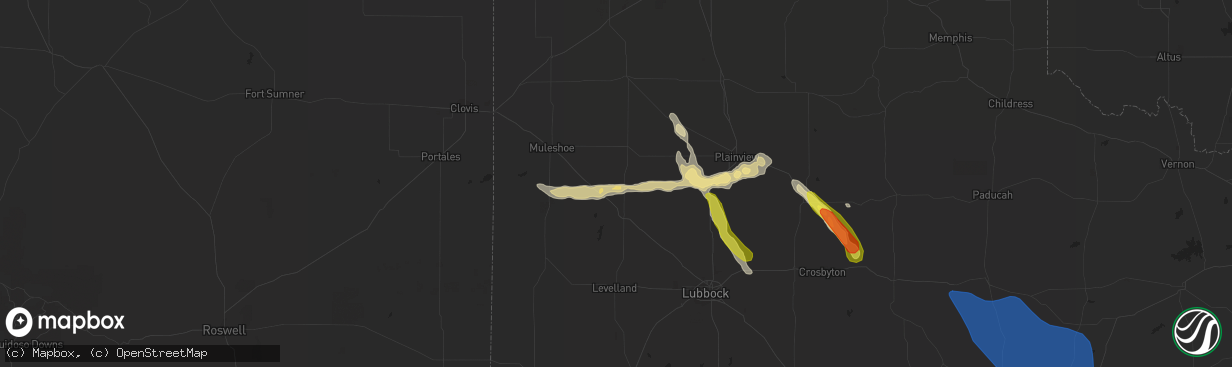 Hail map in Amherst, TX on June 1, 2021