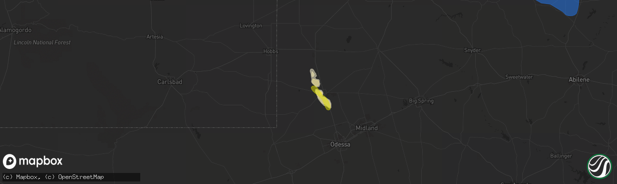 Hail map in Andrews, TX on June 1, 2021