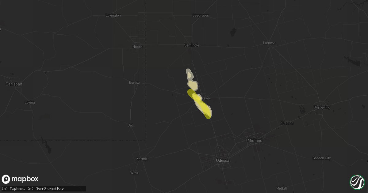 Hail map in Andrews, TX on June 1, 2021