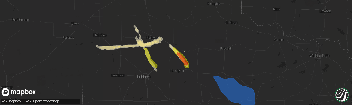 Hail map in Floydada, TX on June 1, 2021