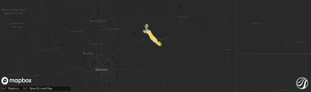 Hail map in Fort Morgan, CO on June 1, 2021