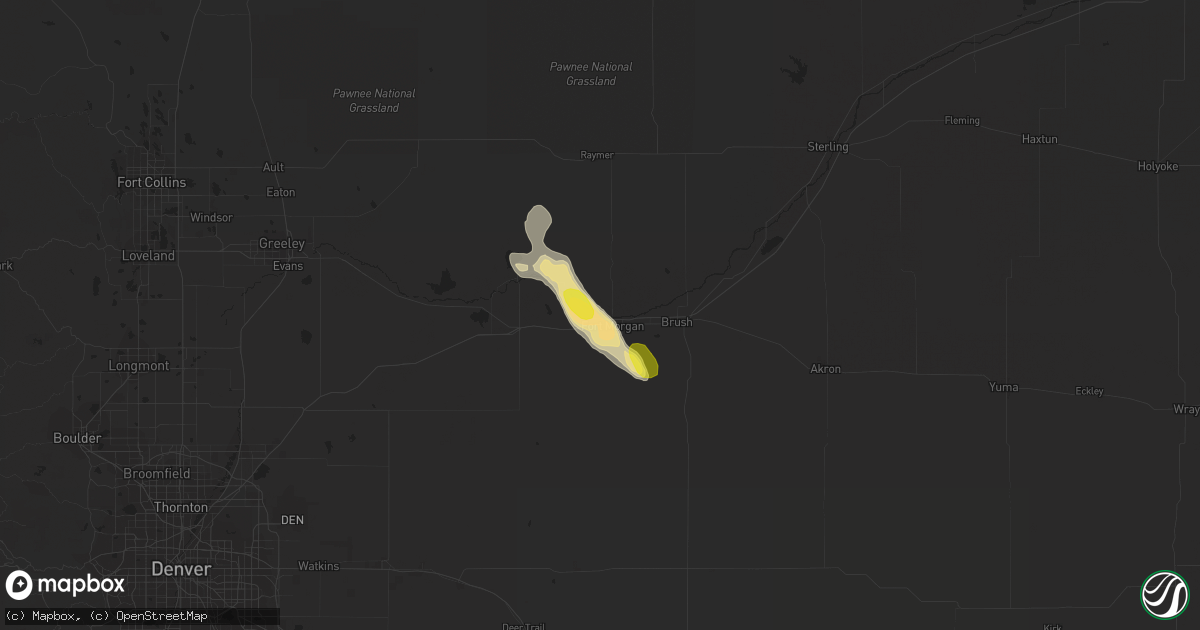 Hail map in Log Lane Village, CO on June 1, 2021