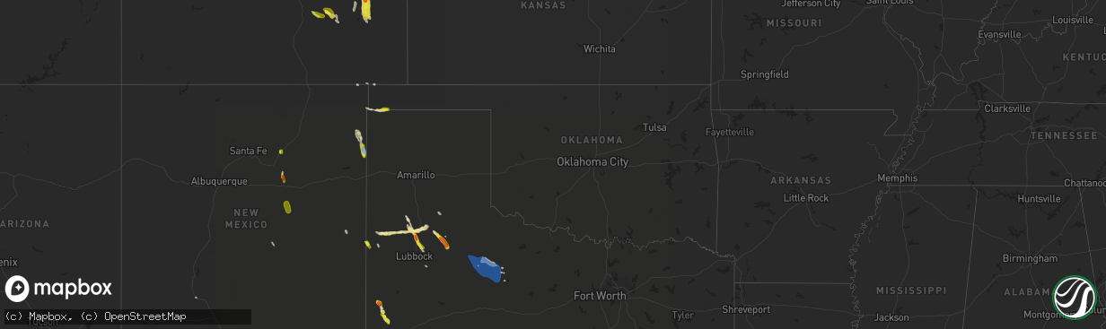 Hail map in Oklahoma on June 1, 2021