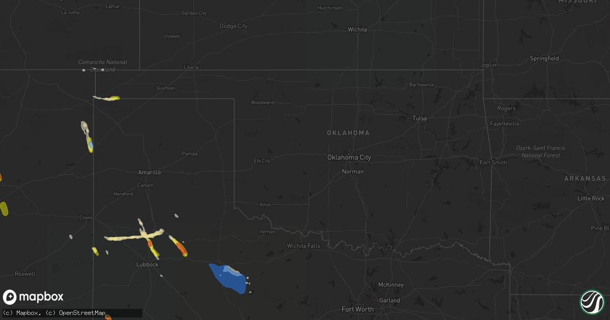 Hail map in Oklahoma on June 1, 2021