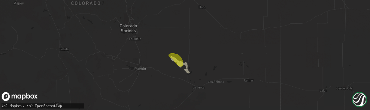 Hail map in Ordway, CO on June 1, 2021