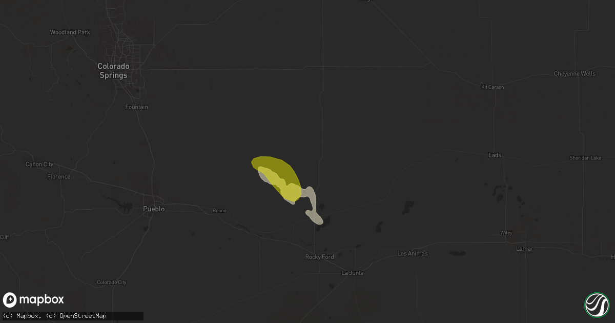Hail map in Ordway, CO on June 1, 2021