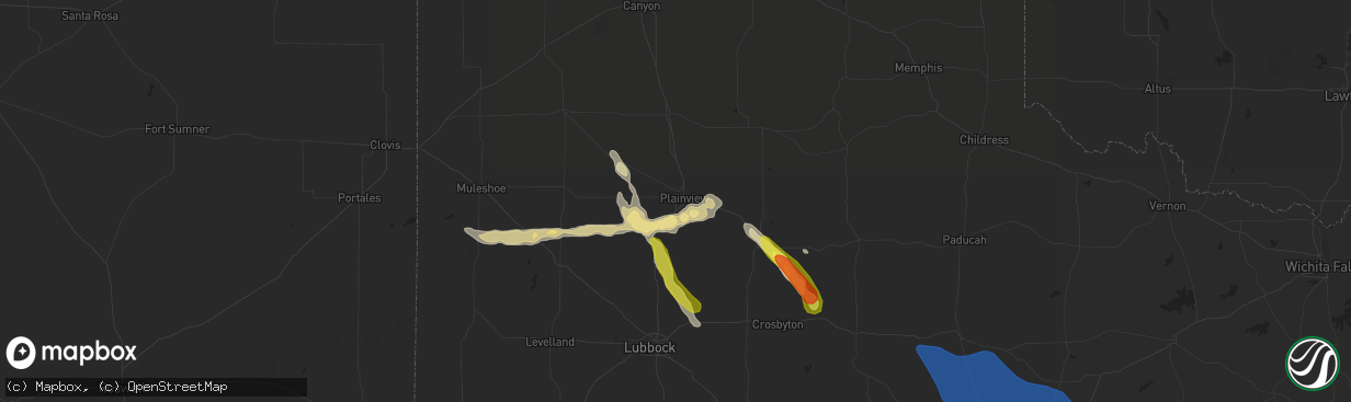 Hail map in Plainview, TX on June 1, 2021