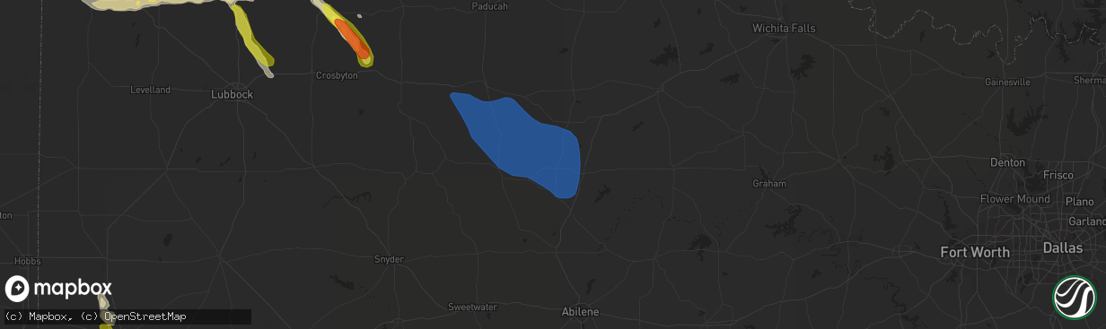 Hail map in Rule, TX on June 1, 2021