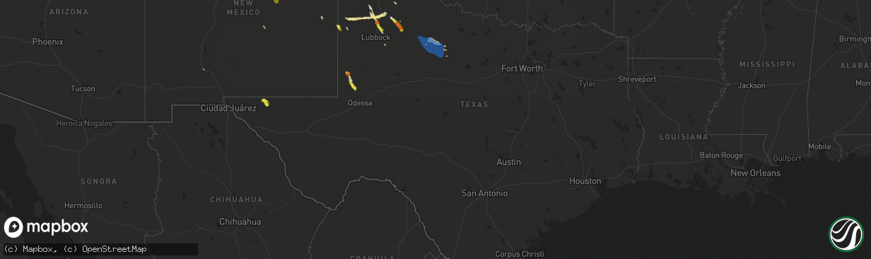 Hail map in Texas on June 1, 2021