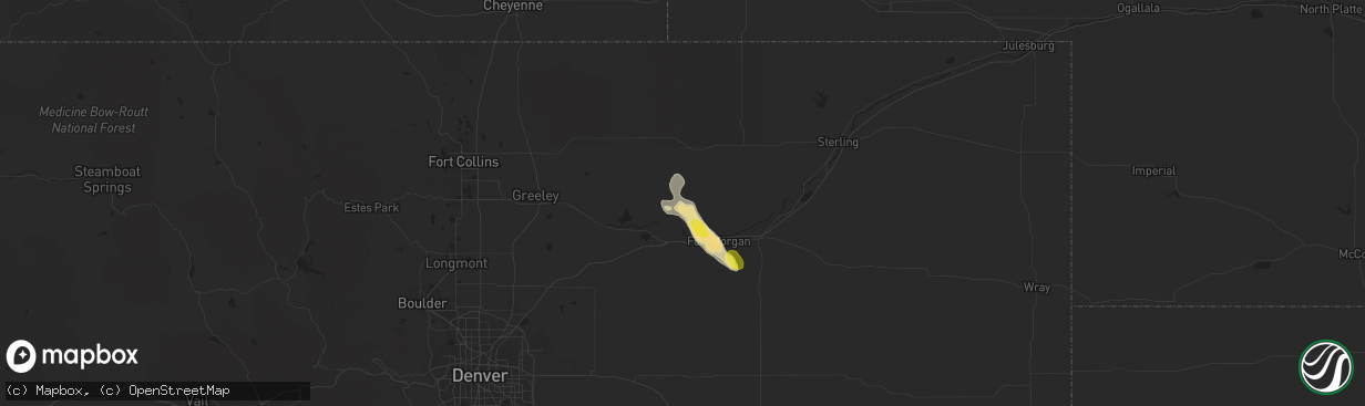 Hail map in Weldona, CO on June 1, 2021