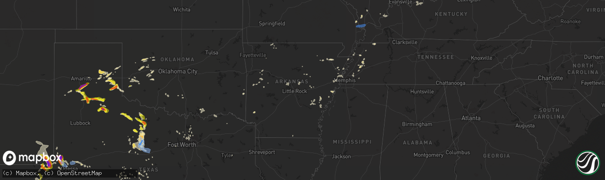 Hail map in Arkansas on June 1, 2022