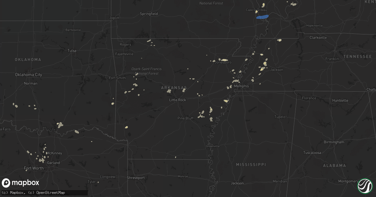 Hail map in Arkansas on June 1, 2022
