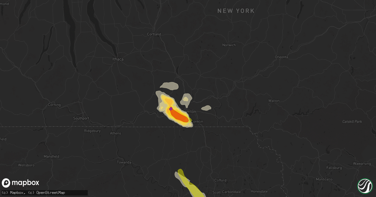 Hail map in Binghamton, NY on June 1, 2022