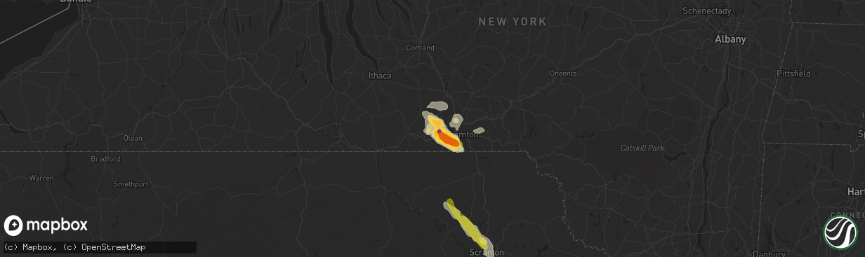 Hail map in Endicott, NY on June 1, 2022