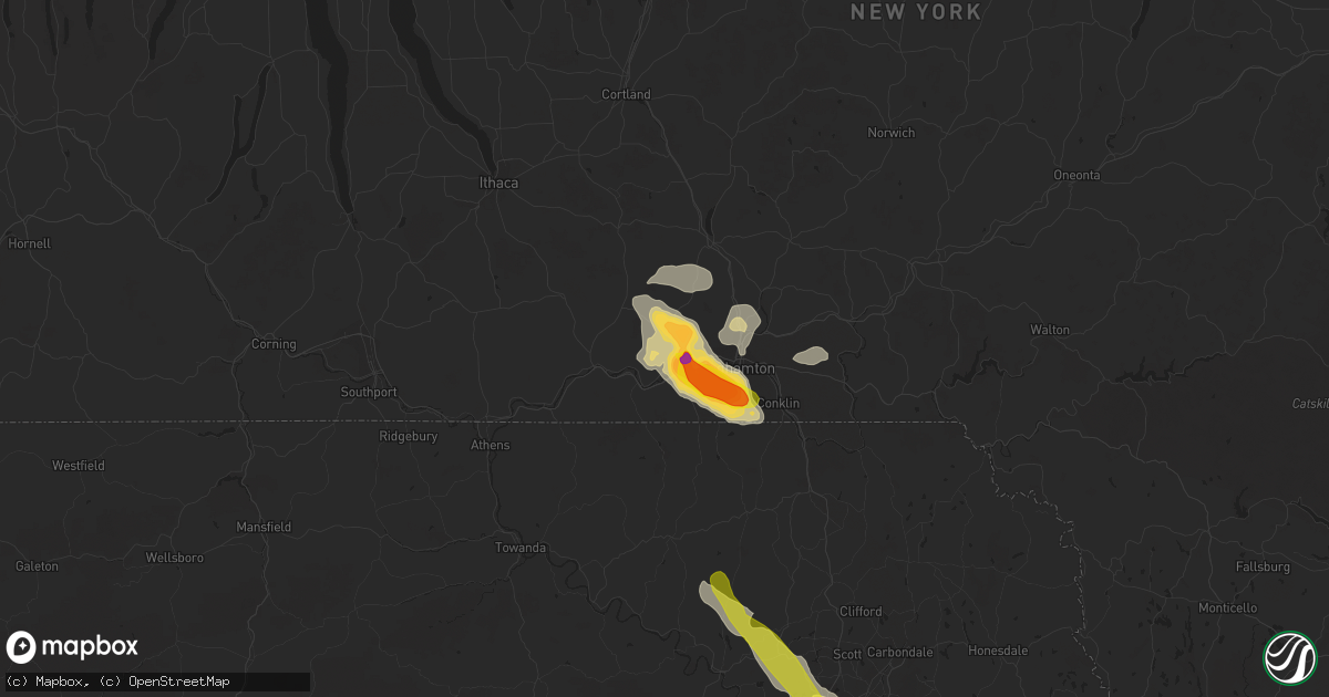 Hail map in Endicott, NY on June 1, 2022