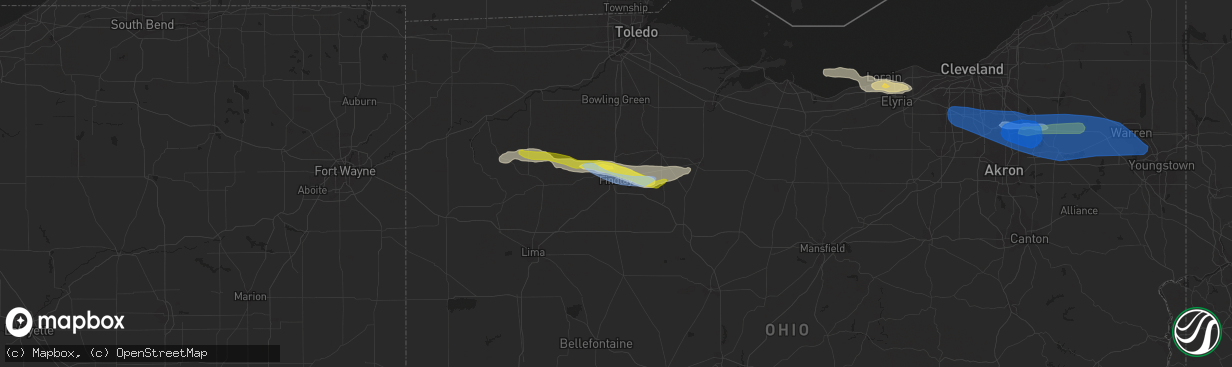 Hail map in Findlay, OH on June 1, 2022
