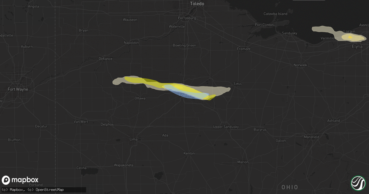 Hail map in Findlay, OH on June 1, 2022