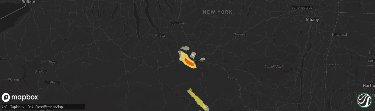 Hail map in Johnson City, NY on June 1, 2022