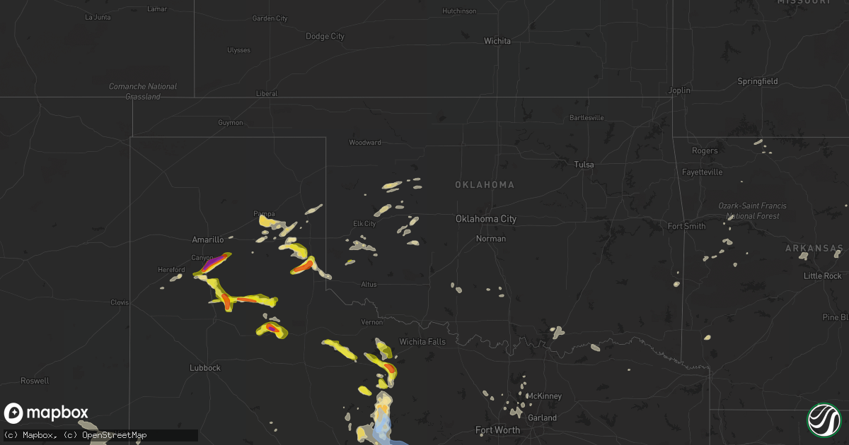 Hail map in Oklahoma on June 1, 2022