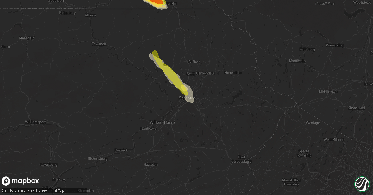 Hail map in Scranton, PA on June 1, 2022