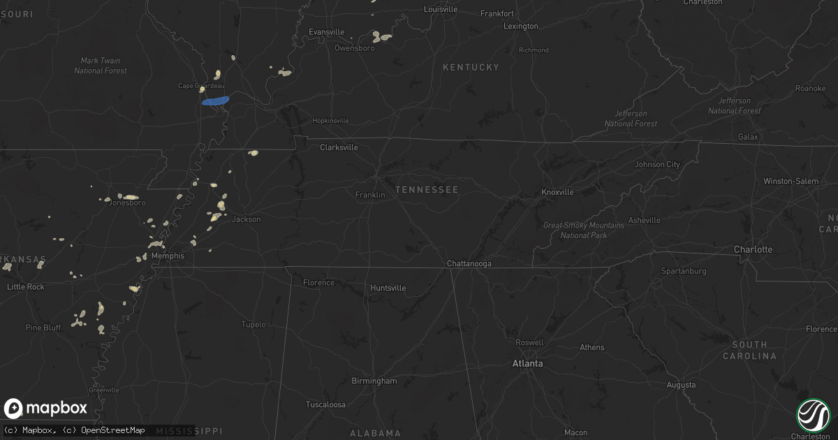 Hail map in Tennessee on June 1, 2022