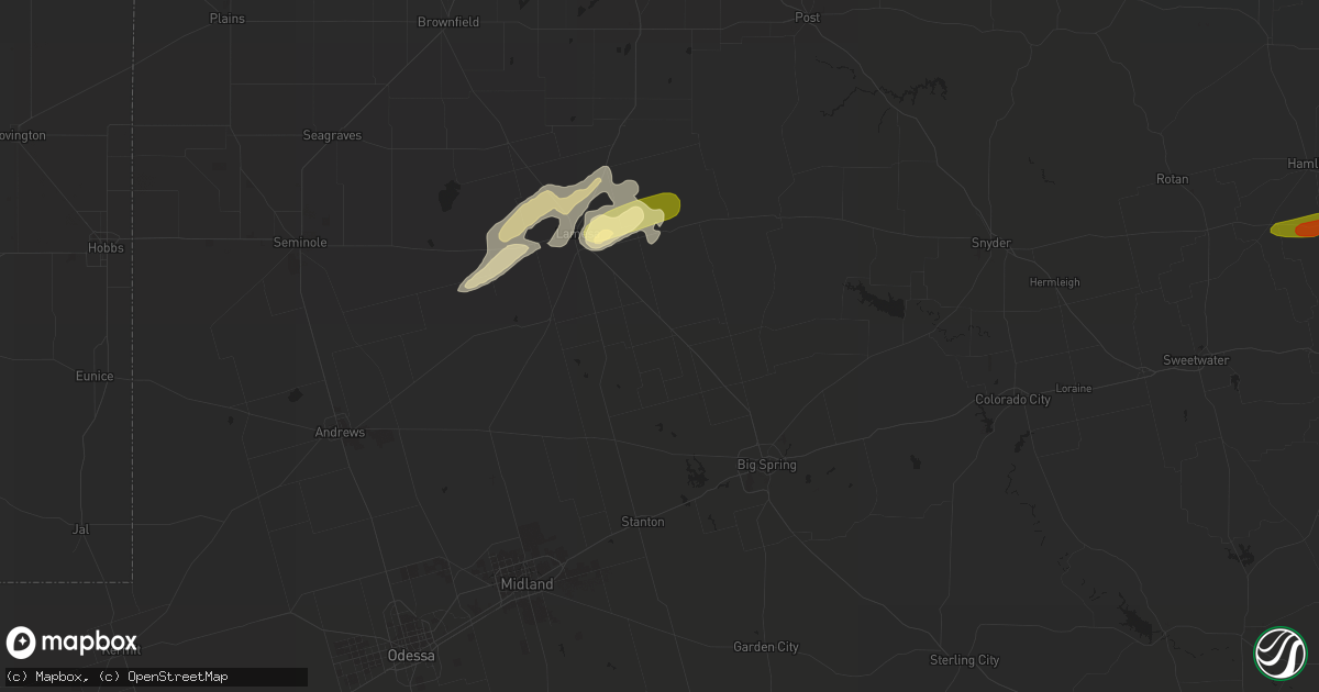 Hail map in Ackerly, TX on June 1, 2023
