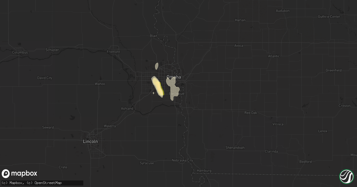 Hail map in Bellevue, NE on June 1, 2023