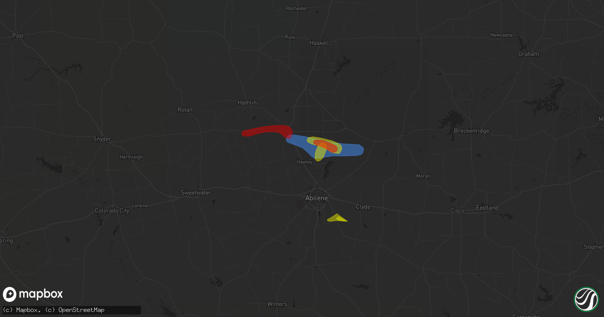 Hail map in Hawley, TX on June 1, 2023