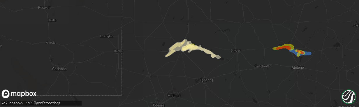 Hail map in Lamesa, TX on June 1, 2023