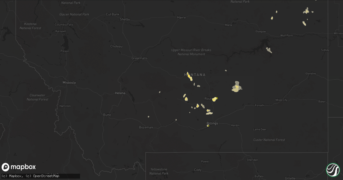 Hail map in Montana on June 1, 2023