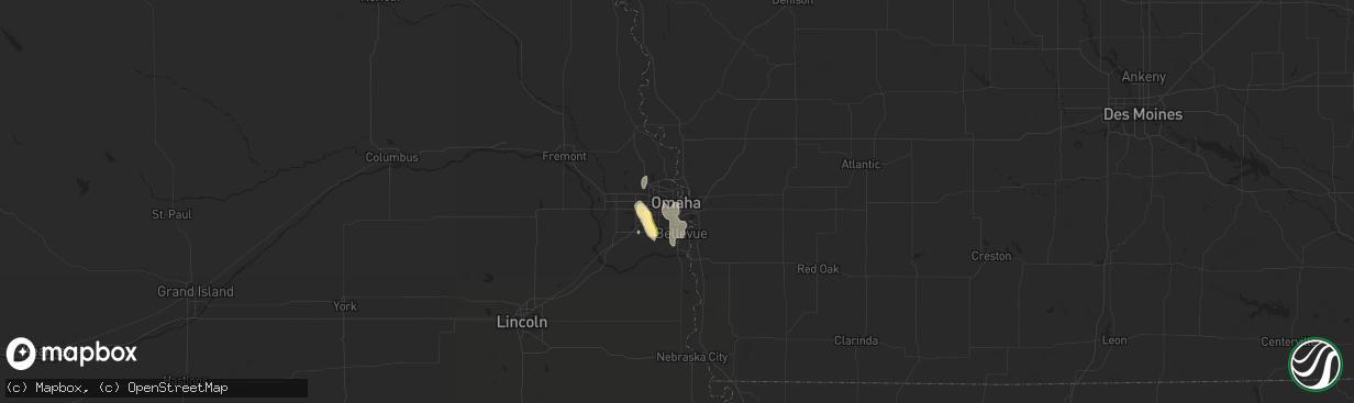 Hail map in Omaha, NE on June 1, 2023