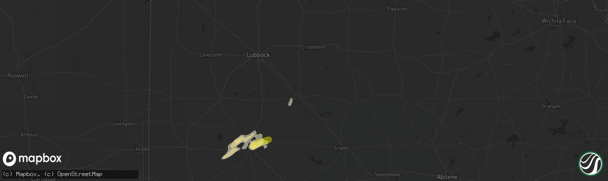 Hail map in Post, TX on June 1, 2023
