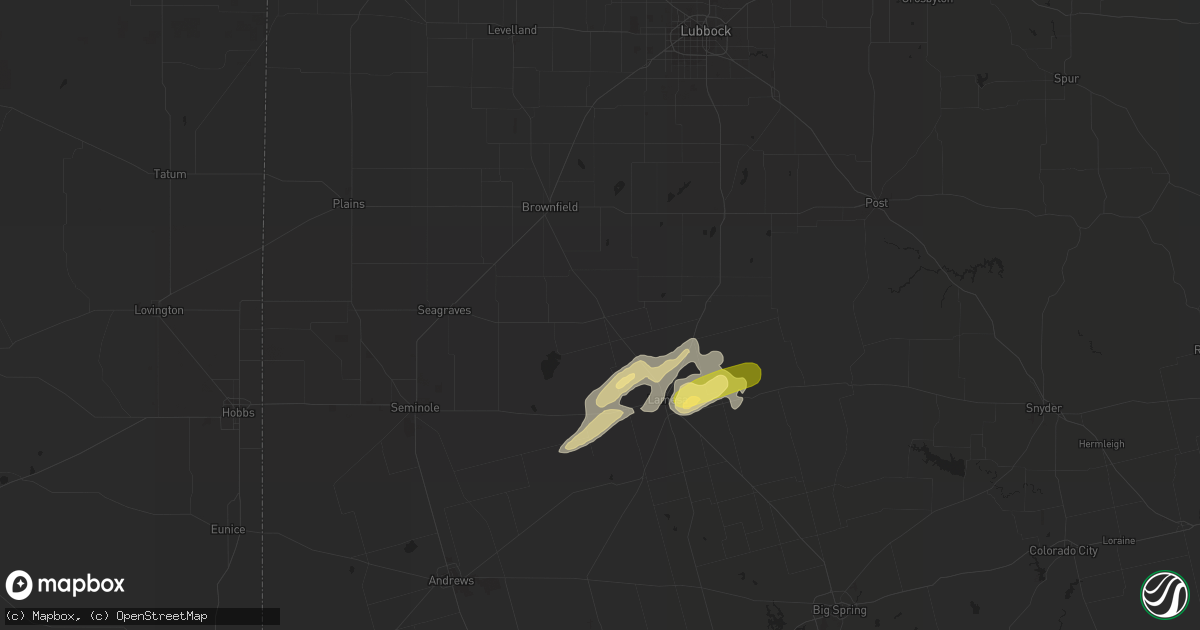 Hail map in Welch, TX on June 1, 2023