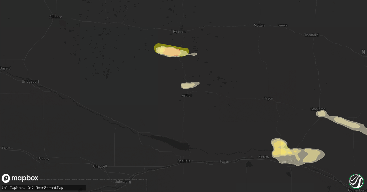 Hail map in Arthur, NE on June 1, 2024