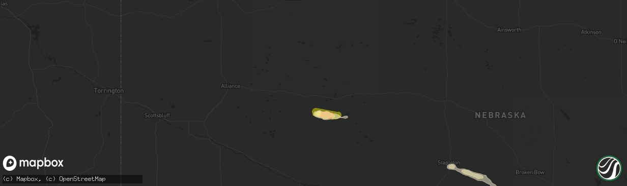 Hail map in Ashby, NE on June 1, 2024