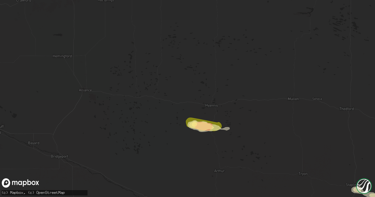 Hail map in Ashby, NE on June 1, 2024