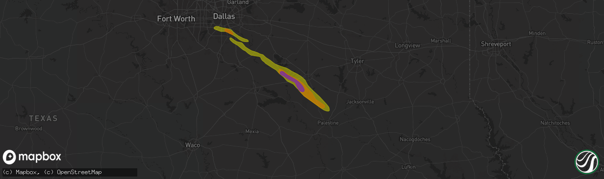 Hail map in Athens, TX on June 1, 2024