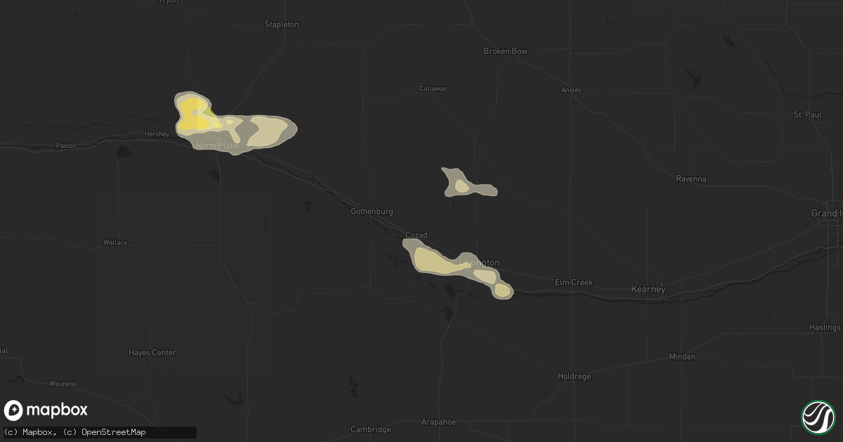 Hail map in Cozad, NE on June 1, 2024