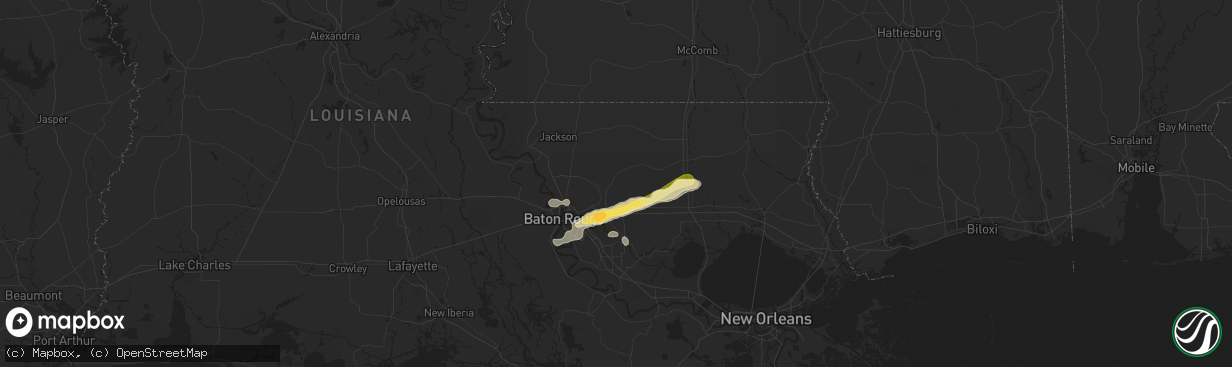 Hail map in Denham Springs, LA on June 1, 2024