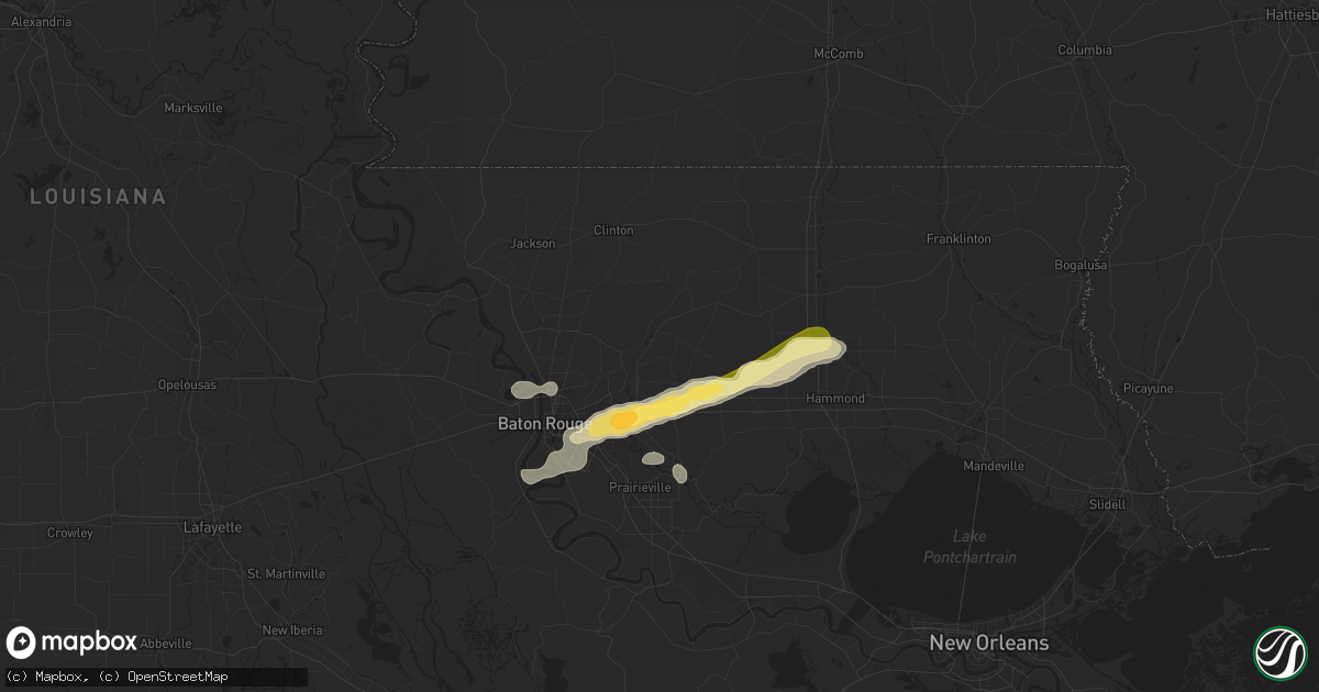 Hail map in Denham Springs, LA on June 1, 2024