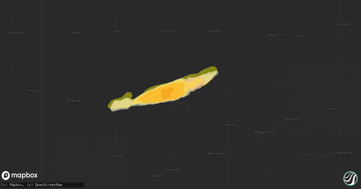Hail map in Garden City, KS on June 1, 2024