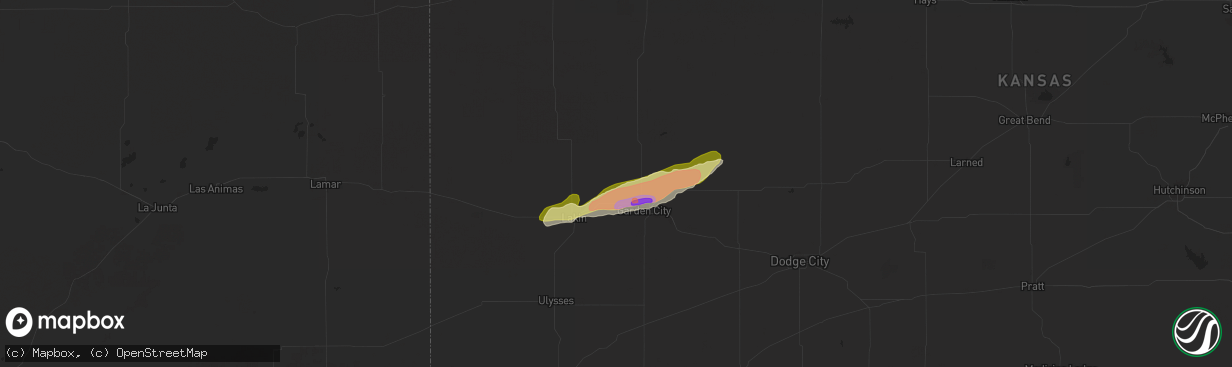 Hail map in Holcomb, KS on June 1, 2024